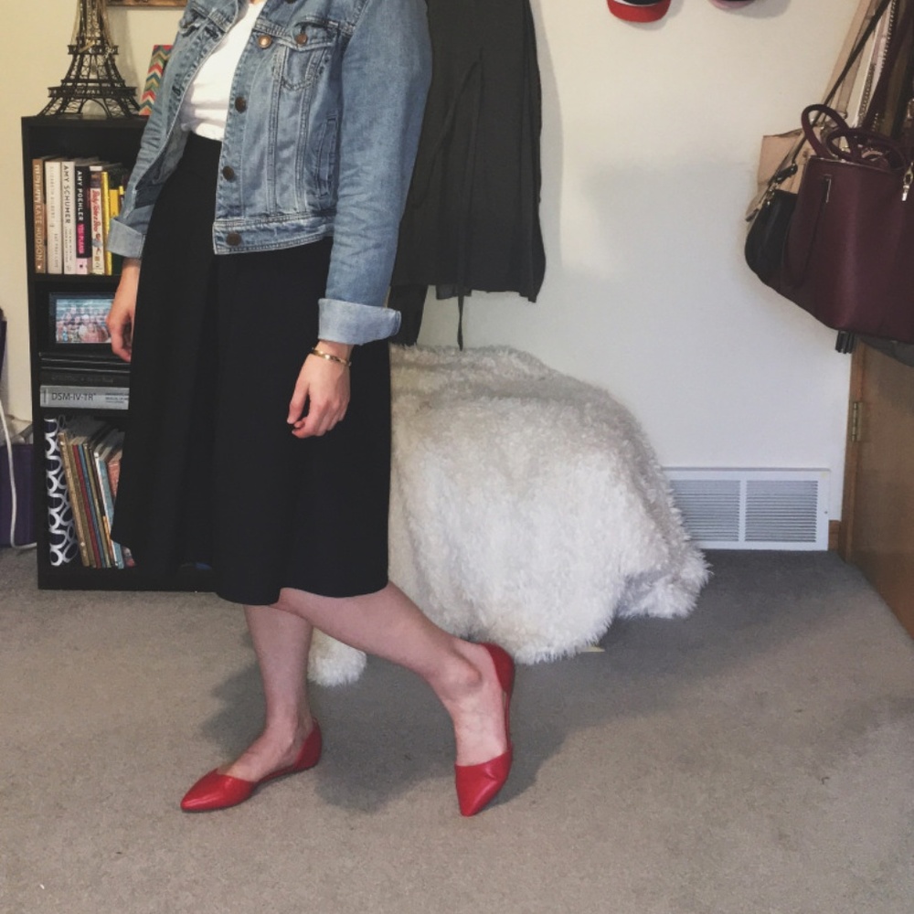 Navy Pleated A-Line Skirt